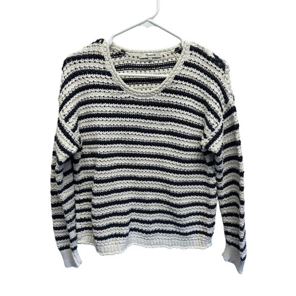 Madewell Knit Crochet Pullover Blue White Nautical Sweater Small - Picture 8 of 8